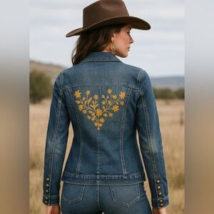 Vtg Y2K White Stag Jean Jacket Women’s 13 Embroidered Studded Denim Bogo Western